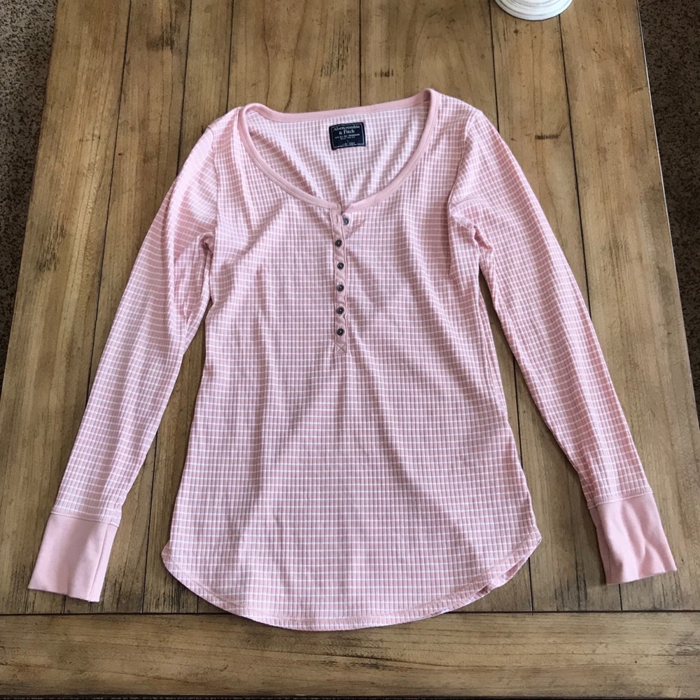Abercrombie pink and white striped Henley